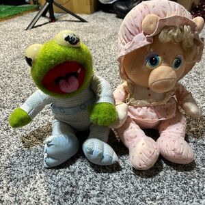 Vintage Pampers Muppet Babies 1984 Kermit The Frog & Miss Piggy Plush See Note